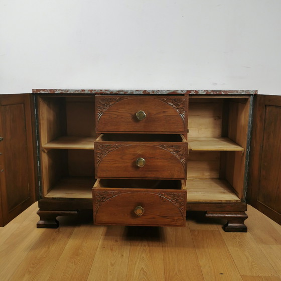 Image 1 of Vintage antiek dressoir tv meubel ladekast met marmer blad.