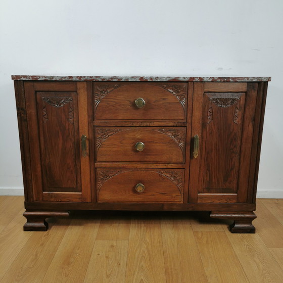 Image 1 of Vintage antiek dressoir tv meubel ladekast met marmer blad.