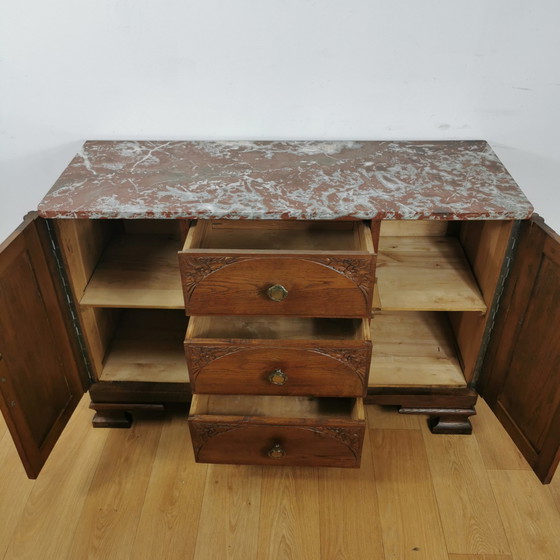 Image 1 of Vintage antiek dressoir tv meubel ladekast met marmer blad.