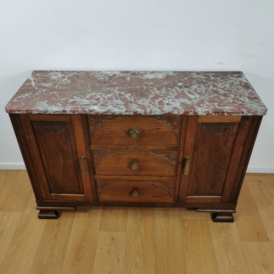 Image 1 of Vintage antiek dressoir tv meubel ladekast met marmer blad.