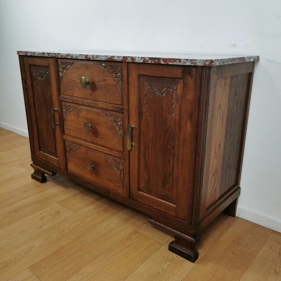 Image 1 of Vintage antiek dressoir tv meubel ladekast met marmer blad.