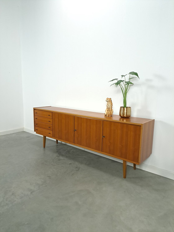 Image 1 of Lang Fineer Dressoir Met Lades Vintage Sideboard