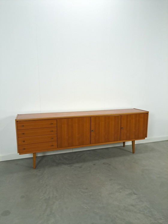 Image 1 of Lang Fineer Dressoir Met Lades Vintage Sideboard