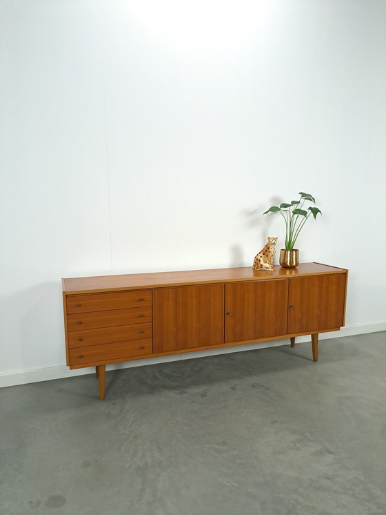 Image 1 of Lang Fineer Dressoir Met Lades Vintage Sideboard