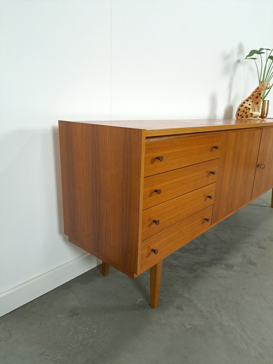 Image 1 of Lang Fineer Dressoir Met Lades Vintage Sideboard