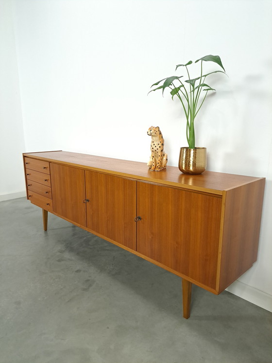 Image 1 of Lang Fineer Dressoir Met Lades Vintage Sideboard