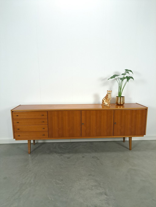 Lang Fineer Dressoir Met Lades Vintage Sideboard