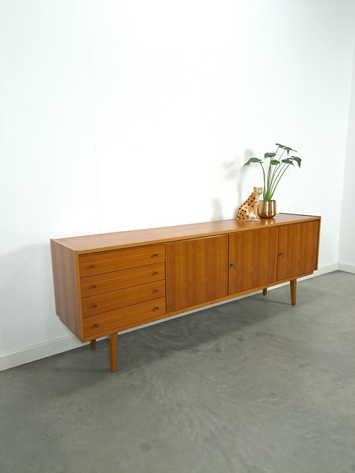 Lang Fineer Dressoir Met Lades Vintage Sideboard