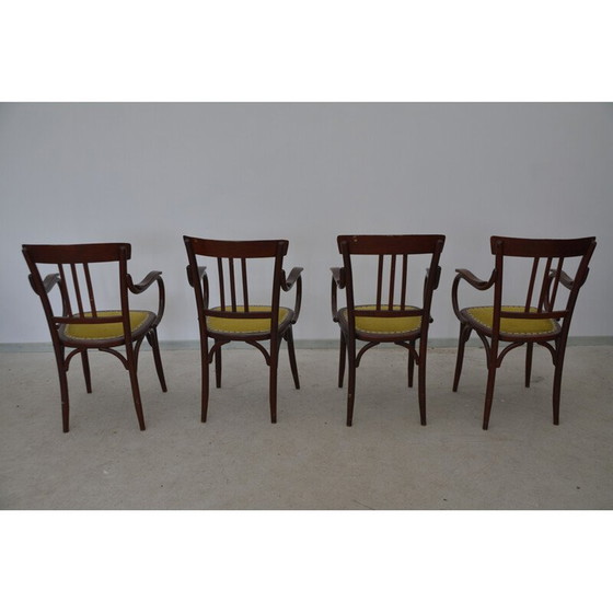 Image 1 of Set van 4 vintage fluwelen en houten fauteuils