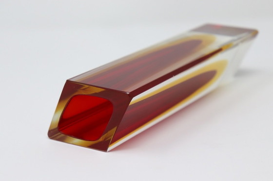 Image 1 of Murano glas rood en gele vaas, 1970S