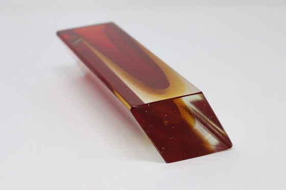 Image 1 of Murano glas rood en gele vaas, 1970S