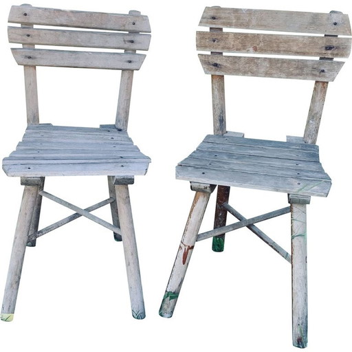 Paar vintage houten tuinstoelen voor kinderen
