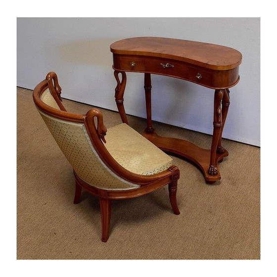 Image 1 of Vintage kersenhouten kaptafel en fauteuil, 1950