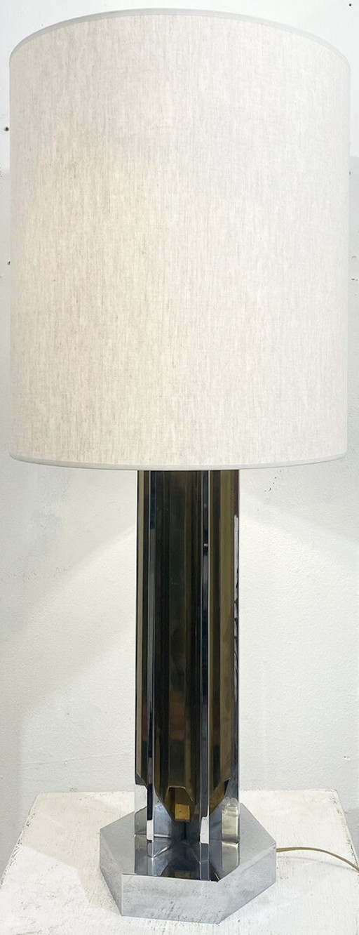 Zilver en goud metalen lamp, Italië uit de jaren 1970