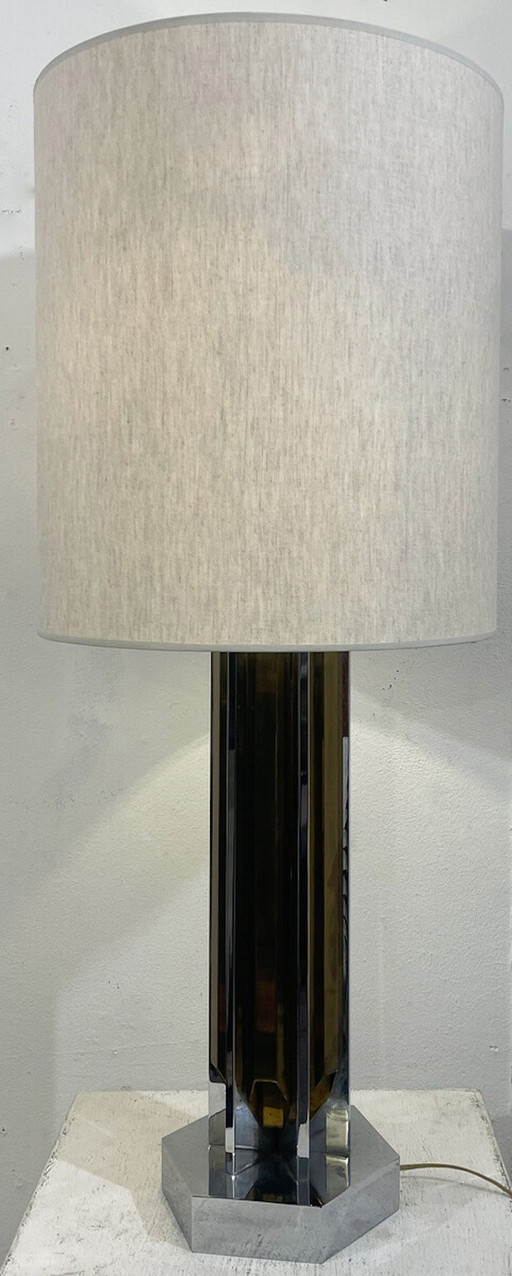 Zilver en goud metalen lamp, Italië uit de jaren 1970