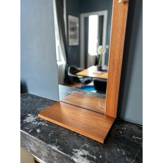 Image 1 of Vintage spiegel van teakhout en opalineglas voor Munchner Zierspiegel, 1960