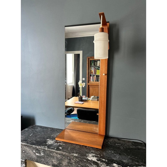 Image 1 of Vintage spiegel van teakhout en opalineglas voor Munchner Zierspiegel, 1960
