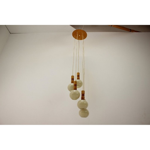 Vintage hanglamp van hout en kunststof, Tsjechoslowakije 1970