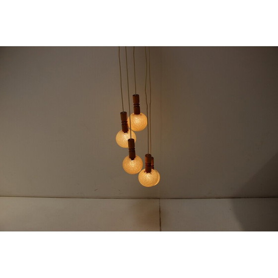 Image 1 of Vintage hanglamp van hout en kunststof, Tsjechoslowakije 1970