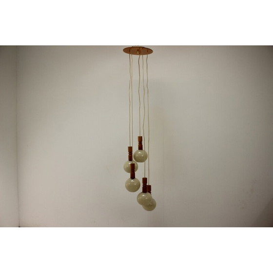 Image 1 of Vintage hanglamp van hout en kunststof, Tsjechoslowakije 1970
