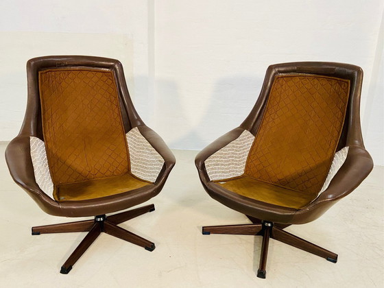 Image 1 of Vintage Deense Mid Century Leren Draaibare Ei Stoel Door Bramin 1960,S