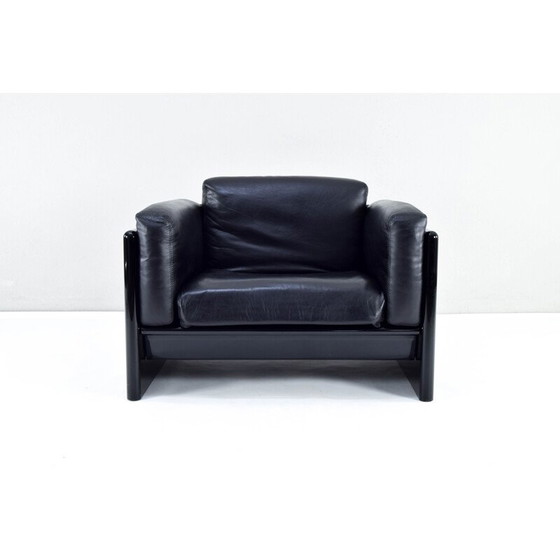 Image 1 of Vintage zwart lederen Simone fauteuil door Ufficio Progetti Gavina voor Simon International, Italië 1970