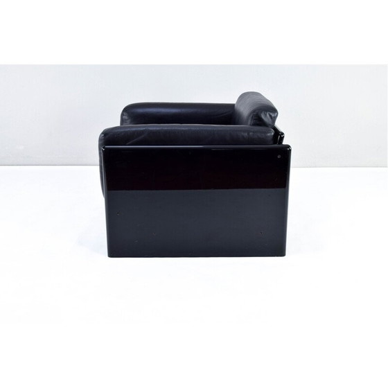 Image 1 of Vintage zwart lederen Simone fauteuil door Ufficio Progetti Gavina voor Simon International, Italië 1970