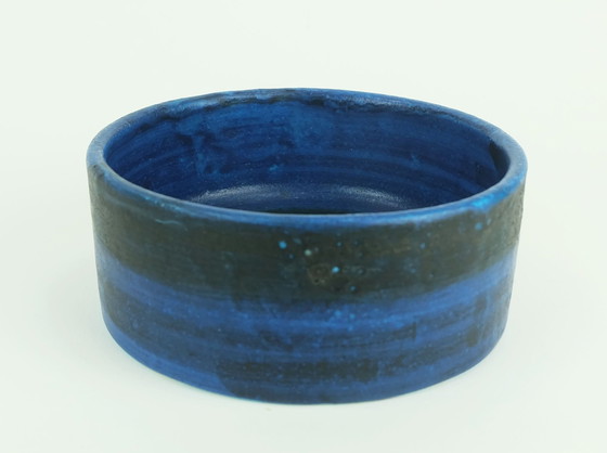 Image 1 of Mid Century Schaal Bruno Gambone Italiaans Atelier Aardewerk Blauw Turquoise Zwart