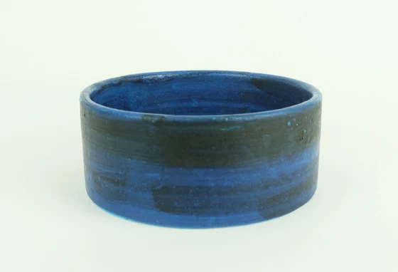 Image 1 of Mid Century Schaal Bruno Gambone Italiaans Atelier Aardewerk Blauw Turquoise Zwart