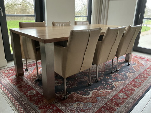 6 X Design Eetkamerstoel + Joop Van Arnhem Art Of Living Kersenhouten Tafel