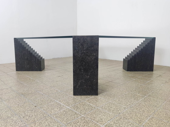 Image 1 of Vintage Italiaanse glazen marmeren salontafel