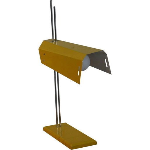 Vintage bureaulamp in geel gelakt metaal en chroom van Josef Hurka voor Lidokov, 1970