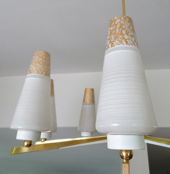 Image 1 of Vintage Italiaanse hanglamp, messing glas