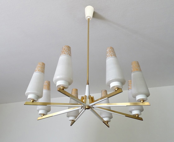 Image 1 of Vintage Italiaanse hanglamp, messing glas