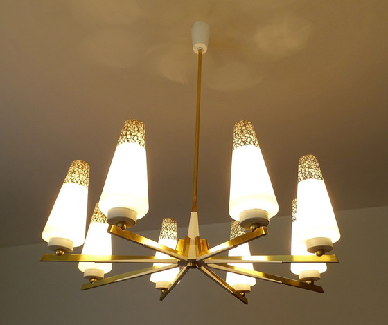 Image 1 of Vintage Italiaanse hanglamp, messing glas