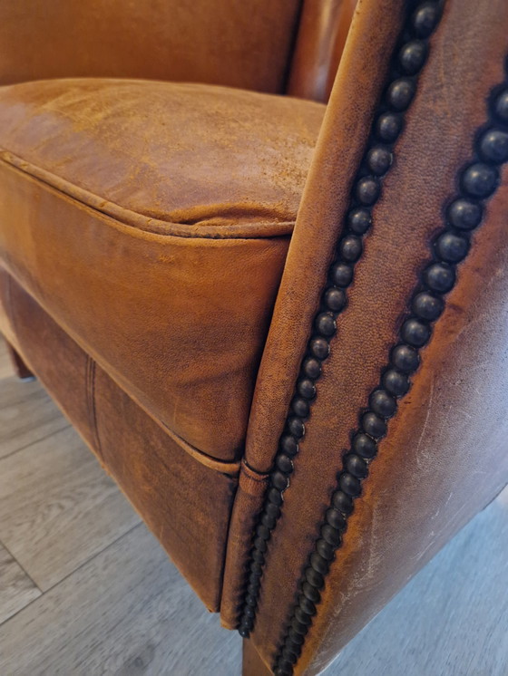 Image 1 of 2x Vintage schapenleren fauteuils