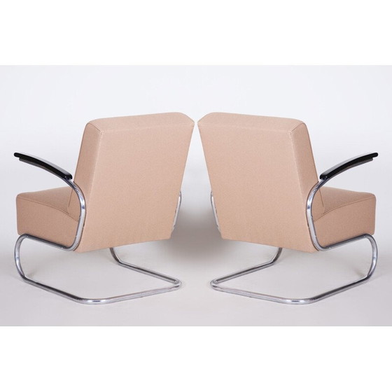 Image 1 of Paar vintage roomwitte leren fauteuils van Mucke Melder, jaren 1930