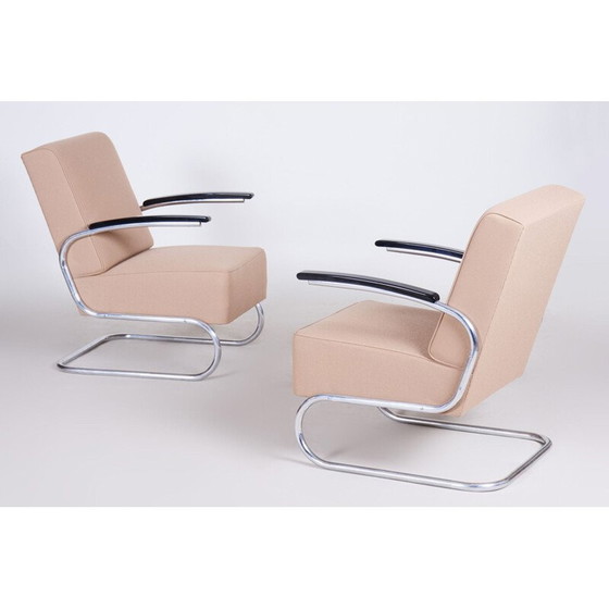 Image 1 of Paar vintage roomwitte leren fauteuils van Mucke Melder, jaren 1930