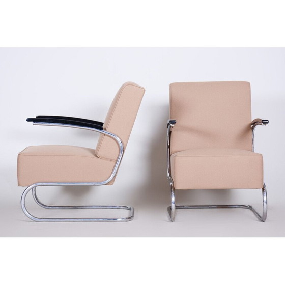 Image 1 of Paar vintage roomwitte leren fauteuils van Mucke Melder, jaren 1930