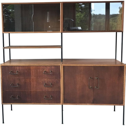 Vintage zwart gelakt metalen opbergmeubel van Peter Hayward voor Vanson, UK 1950