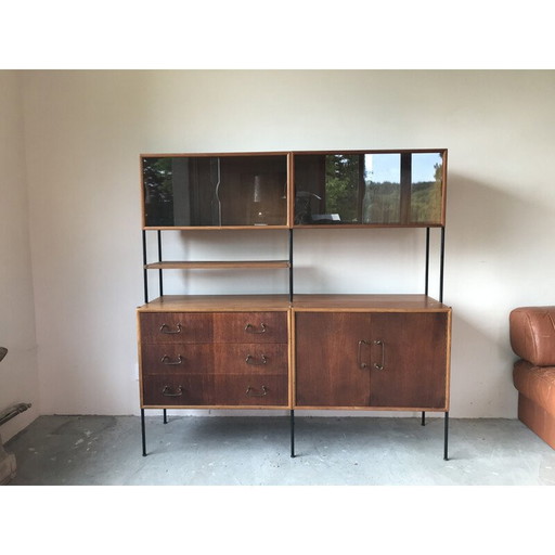Vintage zwart gelakt metalen opbergmeubel van Peter Hayward voor Vanson, UK 1950
