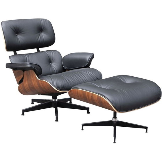 Image 1 of Vintage fauteuil en voetenbank van Charles en Ray Eames voor Herman Miller, 2018