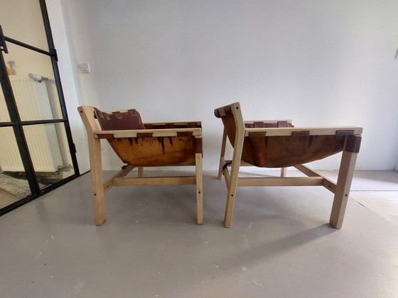 Image 1 of 2x Vintage Zadelleer Loungestoelen