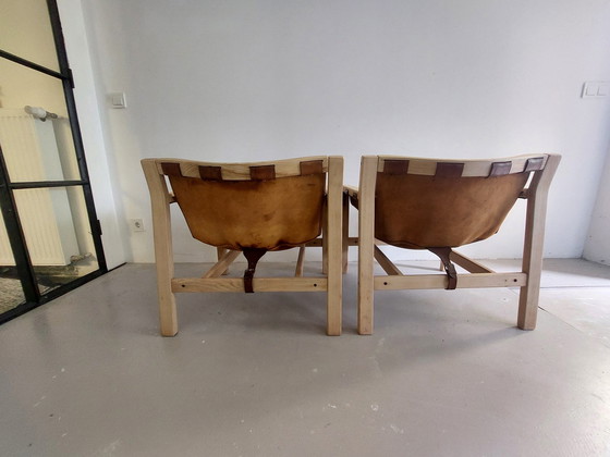 Image 1 of 2x Vintage Zadelleer Loungestoelen