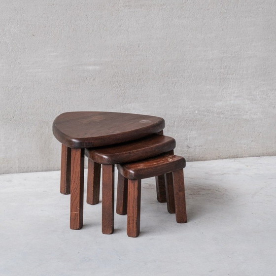 Image 1 of Vintage nesttafels van eikenhout, Frankrijk 1970