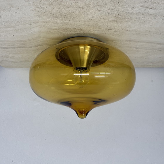 Image 1 of Mid Century Dijkstra glazen plafondlamp Space Age, 1970'S