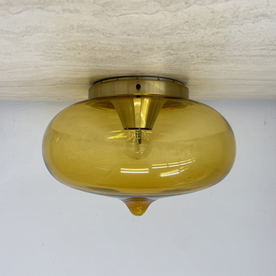 Image 1 of Mid Century Dijkstra glazen plafondlamp Space Age, 1970'S