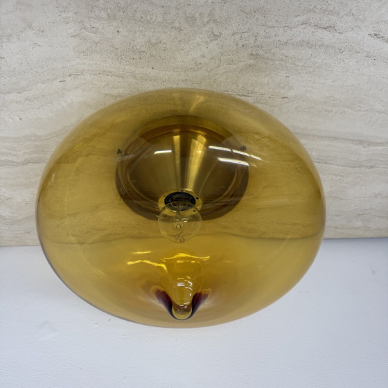Image 1 of Mid Century Dijkstra glazen plafondlamp Space Age, 1970'S
