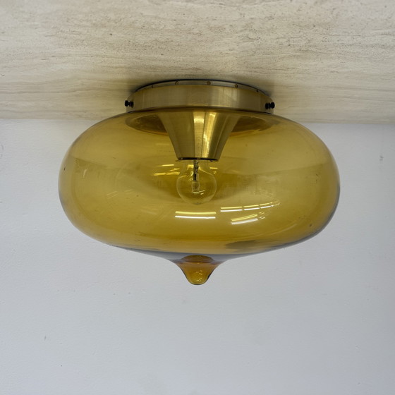 Image 1 of Mid Century Dijkstra glazen plafondlamp Space Age, 1970'S
