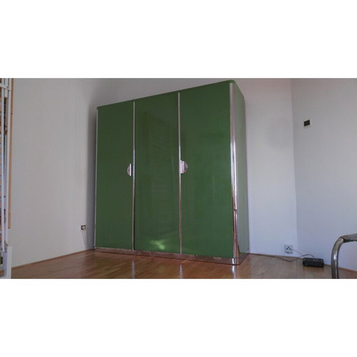 Vintage groen en chromen kastje van Rudolf Vichr, Tsjecho-Slowakije 1930